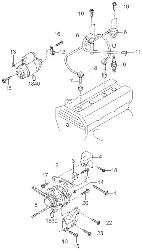1999 Kia Sportage Spark Plug Assembly Diagram for 0K01C18110