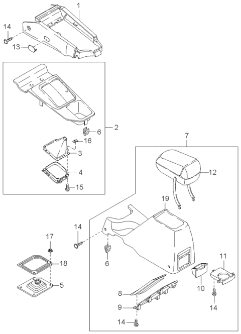 1997 Kia Sportage Console Armrest Assembly Diagram for 0K08X6442070