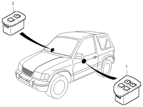 1999 Kia Sportage Power Window Rear Sub Switch Assembly Diagram for KK37166370A96