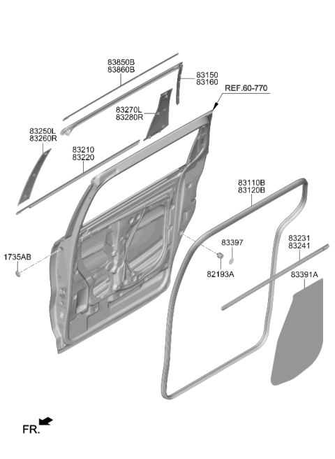 2023 Kia Carnival Rear Door Belt Inside Weatherstrip Diagram for 83231R0000