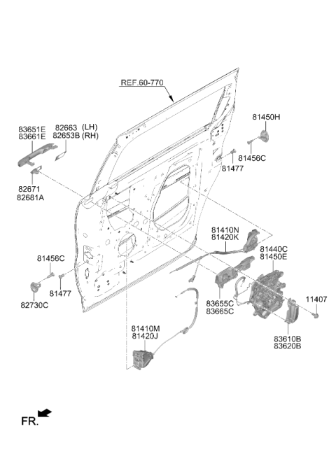 2023 Kia Carnival LATCH ASSY-RR DR RR Diagram for 81410R0110
