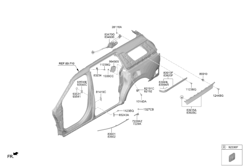 2022 Kia Carnival Rear Door Window Regulator & Glass Diagram 2