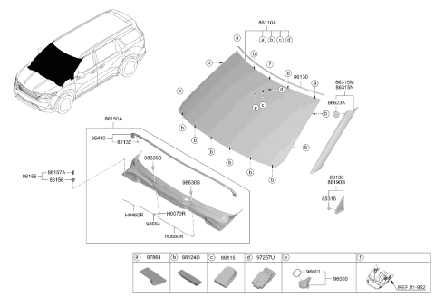 2024 Kia Carnival Windshield Glass Assembly Diagram for 86110R0790