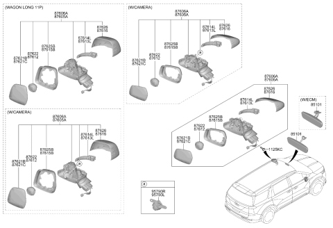 2023 Kia Carnival Outside Mirror Assembly Diagram for 87620R0570