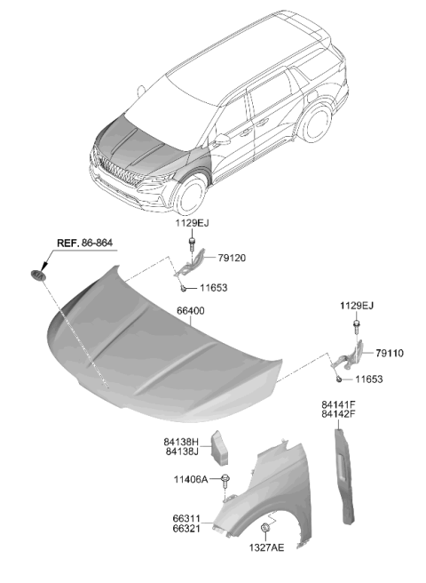 2022 Kia Carnival Hinge Assembly-Hood,RH Diagram for 66920R0000