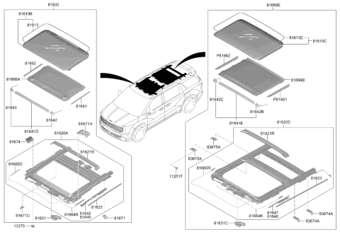 2026 Kia Carnival SUNROOF ASSY-SLIDING Diagram for 81601R0500BSU