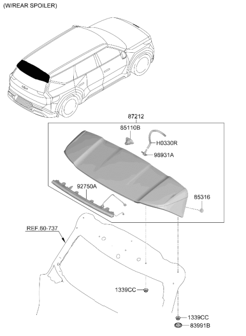 2024 Kia EV9 Roof Garnish & Rear Spoiler Diagram 4