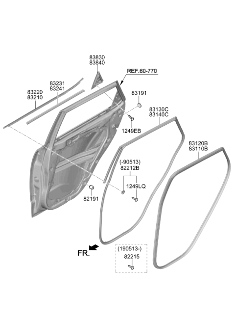 2021 Kia Soul Rear Door Belt Inside Weatherstrip Diagram for 83231K0000