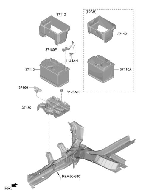 2022 Kia Soul Battery Tray Assembly Diagram for 37150K0000