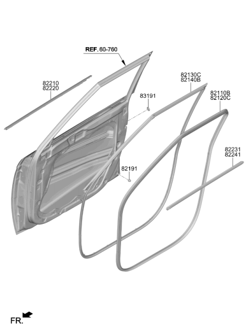 2022 Kia Soul Front Door Belt Weatherstrip Assembly Diagram for 82210K0000