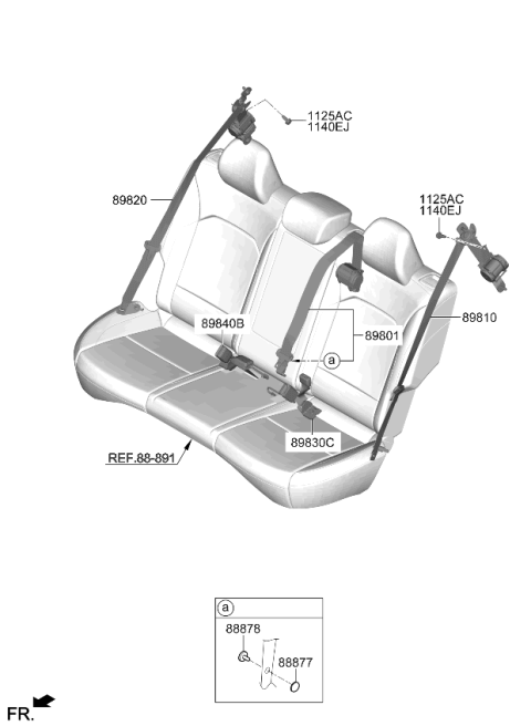 2022 Kia Soul Rear Seat Belt Assembly Center Diagram for 89850K0500WK