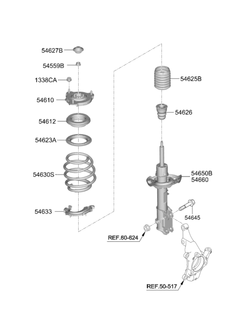 2022 Kia Soul Front Strut Assembly Kit Right Hand Diagram for 54651K0100