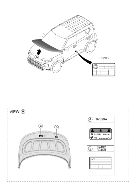 2020 Kia Soul Refrigerant Label Diagram for 97699K0100