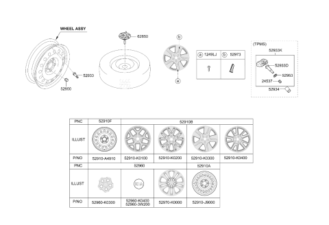 2021 Kia Soul Steel Wheel Assembly Diagram for 52910J9000