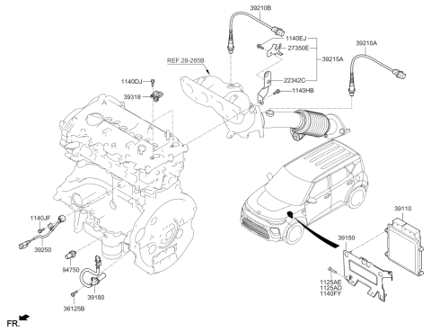 2020 Kia Soul Oxygen Sensor Assembly, Rear Diagram for 392102B365