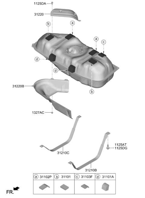 2020 Kia Soul Fuel Tank Band Assembly Diagram for 31210K0000