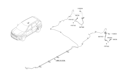 2024 Kia Seltos Rear Wheel Hose Right Hand Diagram for 58738Q5000