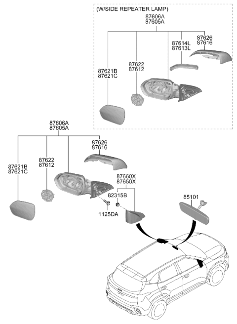 2025 Kia Seltos Outside Rear View Mirror Assembly Diagram for 87610Q5820