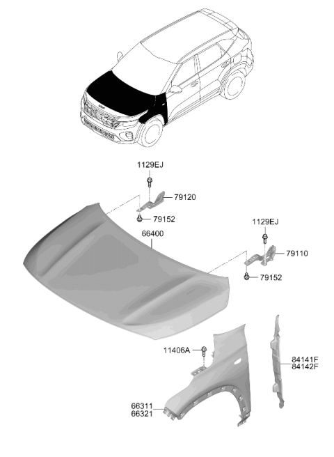 2025 Kia Seltos Hood Panel Assembly Diagram for 66400Q5000