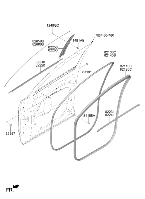 2026 Kia Sorento Front Door Frame Moulding Assembly Diagram for 82860R5011
