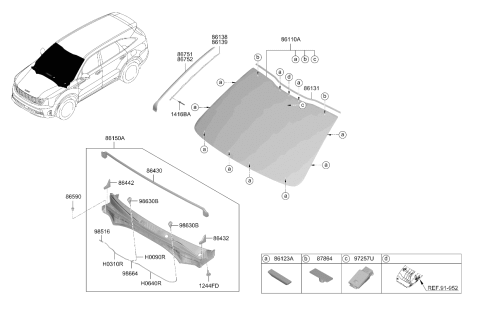 2024 Kia Sorento Windshield Glass Assembly Diagram for 86110R5560