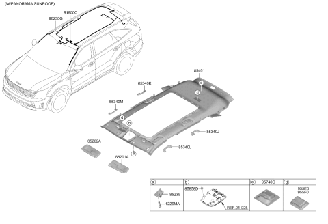 2025 Kia Sorento Gas Sunvisor & Head Lining Diagram 2