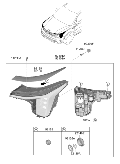 2024 Kia Sorento Head Lamp Assembly Right Hand Diagram for 92102R5600