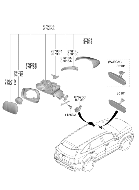 2026 Kia Sorento Outside Rear View Mirror Assembly Diagram for 87610R5520
