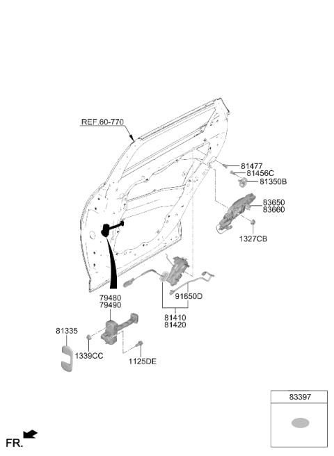 2023 Kia EV6 Rear Door Handle Assembly Diagram for 83660CV020ABP