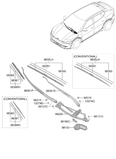 2023 Kia EV6 ARM ASSY-W/SHLD WPR Diagram for 98321CV000
