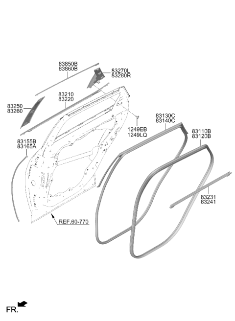 2026 Kia EV6 Rear Door Body Side Weatherstrip Diagram for 83110XG000