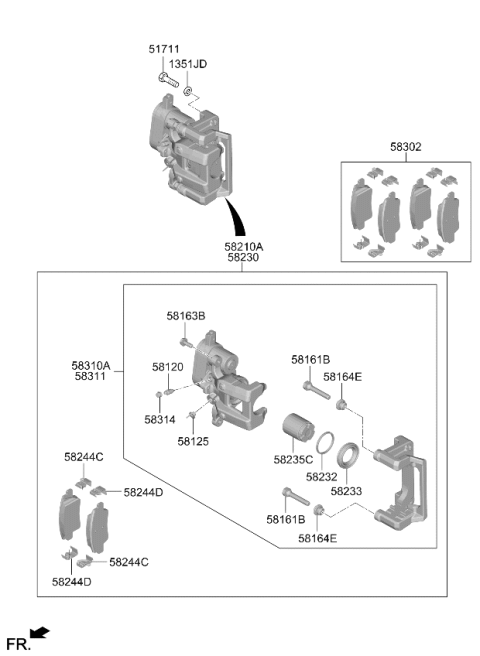 2025 Kia EV6 Rear Disc Brake Pad Kit Diagram for 58302PIA00