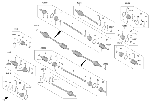2025 Kia EV6 Drive Shaft Assembly Left Hand Diagram for 49500GI500