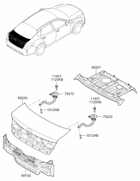 2019 Kia Optima Hybrid Trunk Lid Hinge Assembly Diagram for 79210D4000