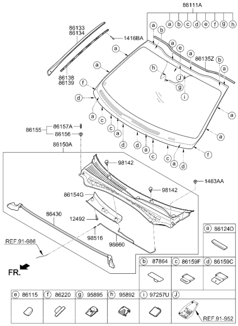 2019 Kia Optima Hybrid Bracket-Windshield MOULDING Mounting Diagram for 86138D4000