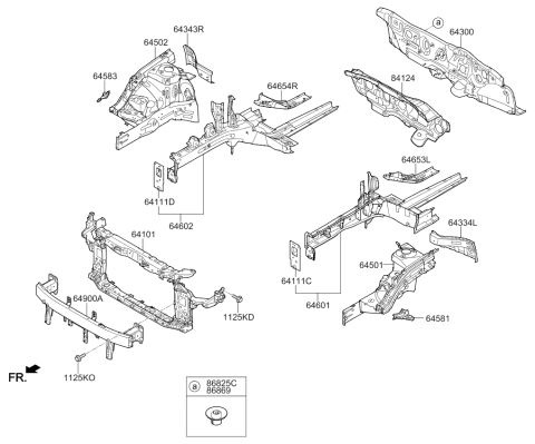 2020 Kia Optima Hybrid Front End Module Carrier Assembly Diagram for 64101D4000