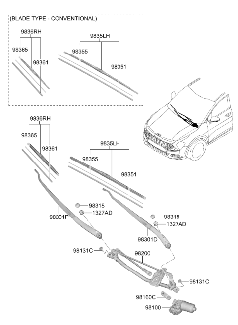 2023 Kia Sportage LINKAGE ASSY-WINDSHI Diagram for 98120P1000