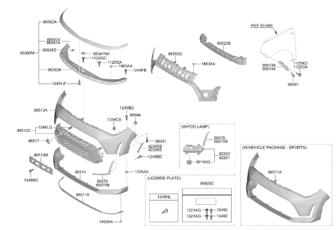 2023 Kia Soul Front Bumper Upper Cover Diagram for 86511K0AA0