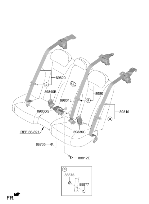2020 Kia K900 Rear Seat Belt Assembly Center Diagram for 89850J6510RBQ