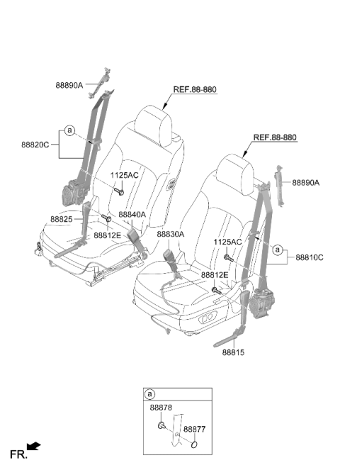 2019 Kia K900 Front Seat Belt Buckle Assembly Diagram for 88840J6300AYK