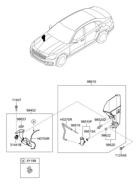 2020 Kia K900 Windshield Reservoir Assembly Diagram for 98620J6000