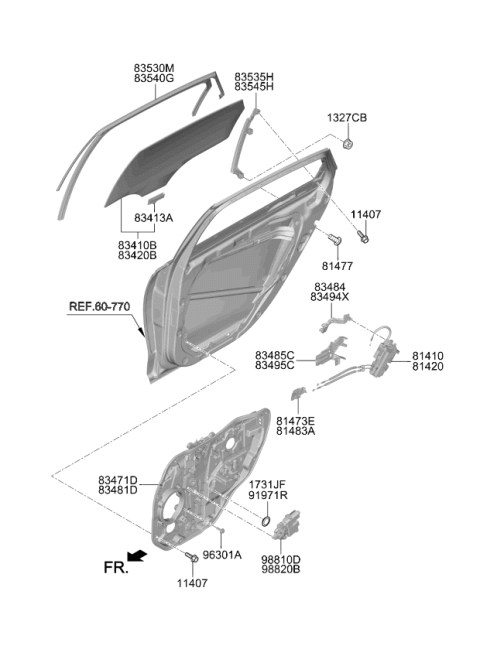 2020 Kia K900 Rear Door Window Glass Run Diagram for 83530J6000