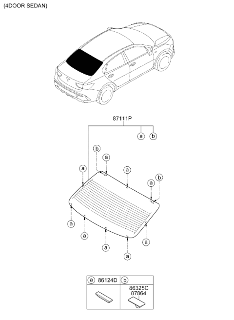 2022 Kia Rio Rear Window Glass & Moulding Diagram 2