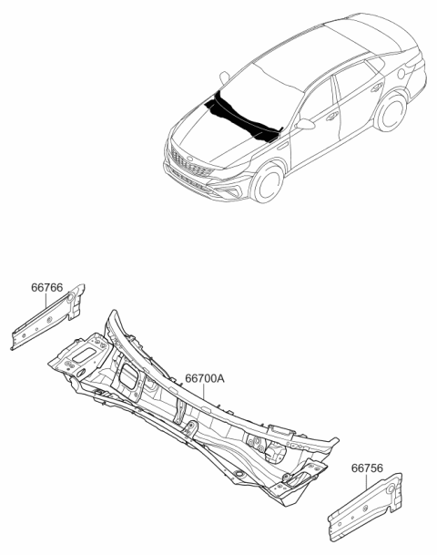 2019 Kia Optima Cowl Complete Panel Assembly Diagram for 66700D5000