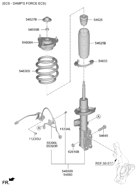 2025 Kia EV6 Front Strut Assembly Left Hand Diagram for 54650CVEC0