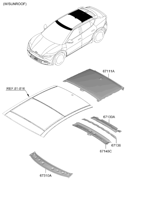2026 Kia EV6 Korean made Roof Panel Diagram 2
