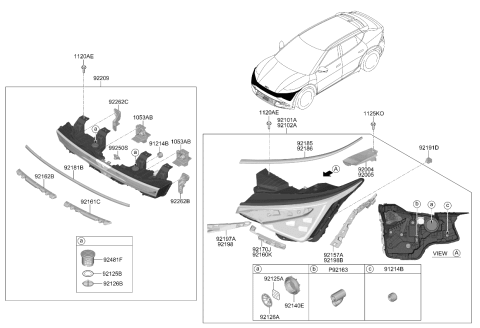 2025 Kia EV6 Head Lamp Assembly Right Hand Diagram for 92102CV700