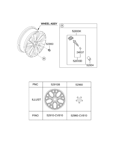 2025 Kia EV6 Wheel Hub Cap Assembly Diagram for 52960CV810