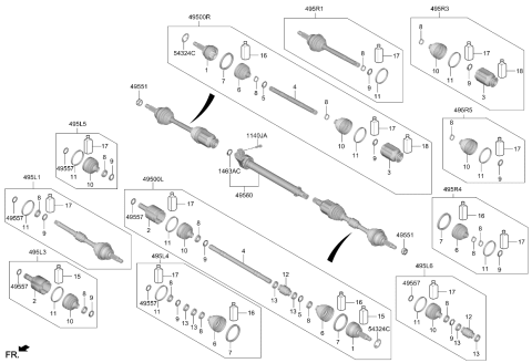 2025 Kia Niro Drive Shaft Assembly Left Hand Diagram for 49500AT010