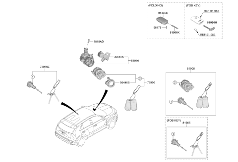 2026 Kia Niro Lock Key & Cylinder Set Diagram for 81905AT540